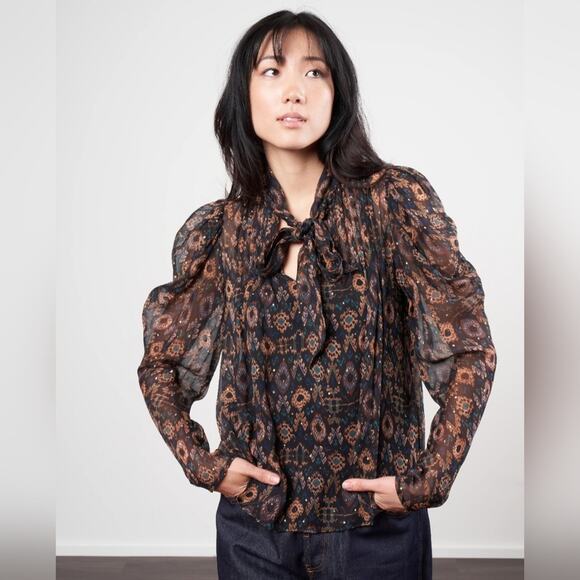 Ulla Johnson Black Onyx Metallic Ada Silk Blouse Size 8 - Picture 13 of 13